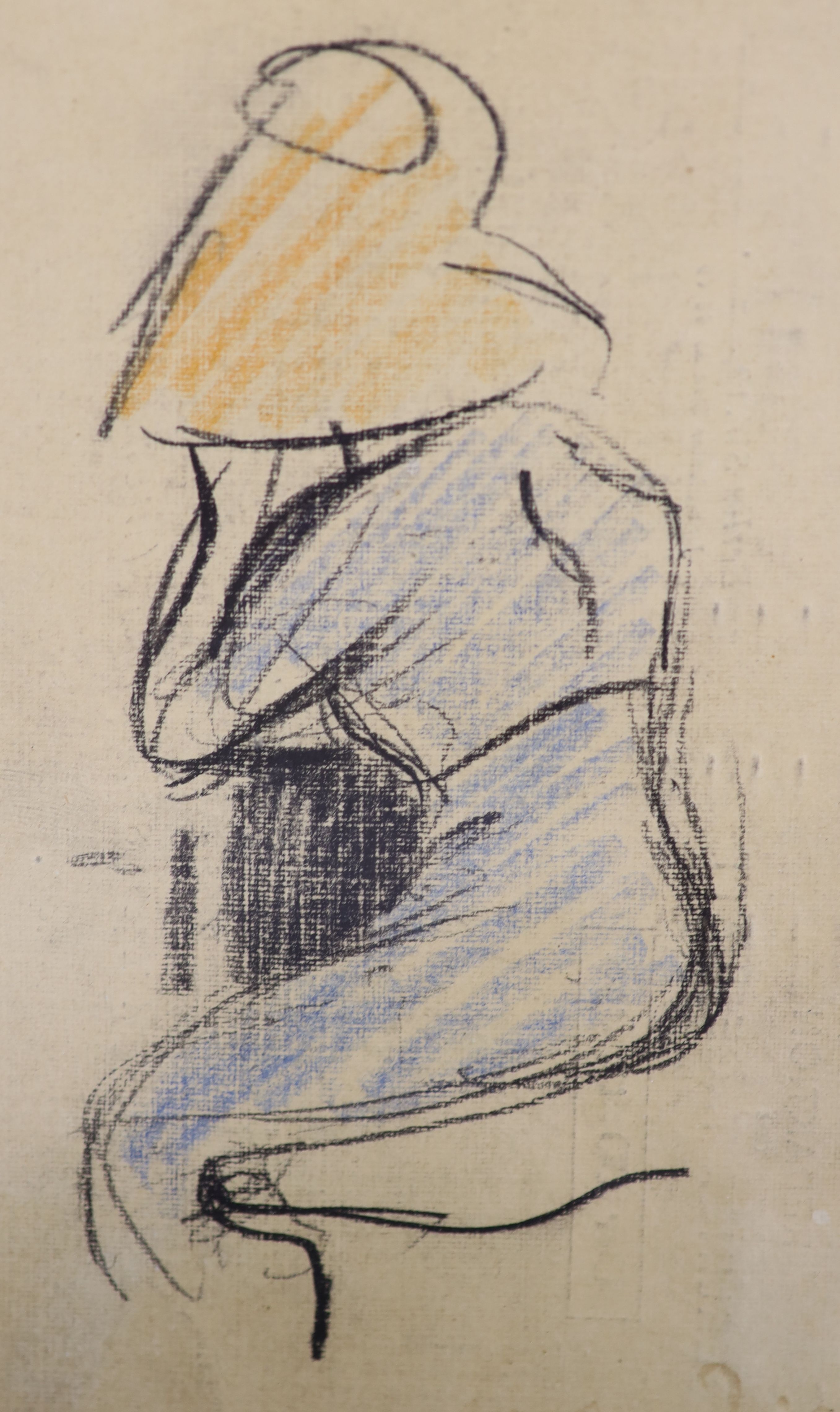 C. Gill?, coloured chalk on paper, Study of a woman wearing an orange hat, 16 x 10cm